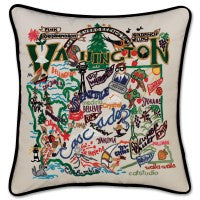 State of Washington Hand-Embroidered Pillow